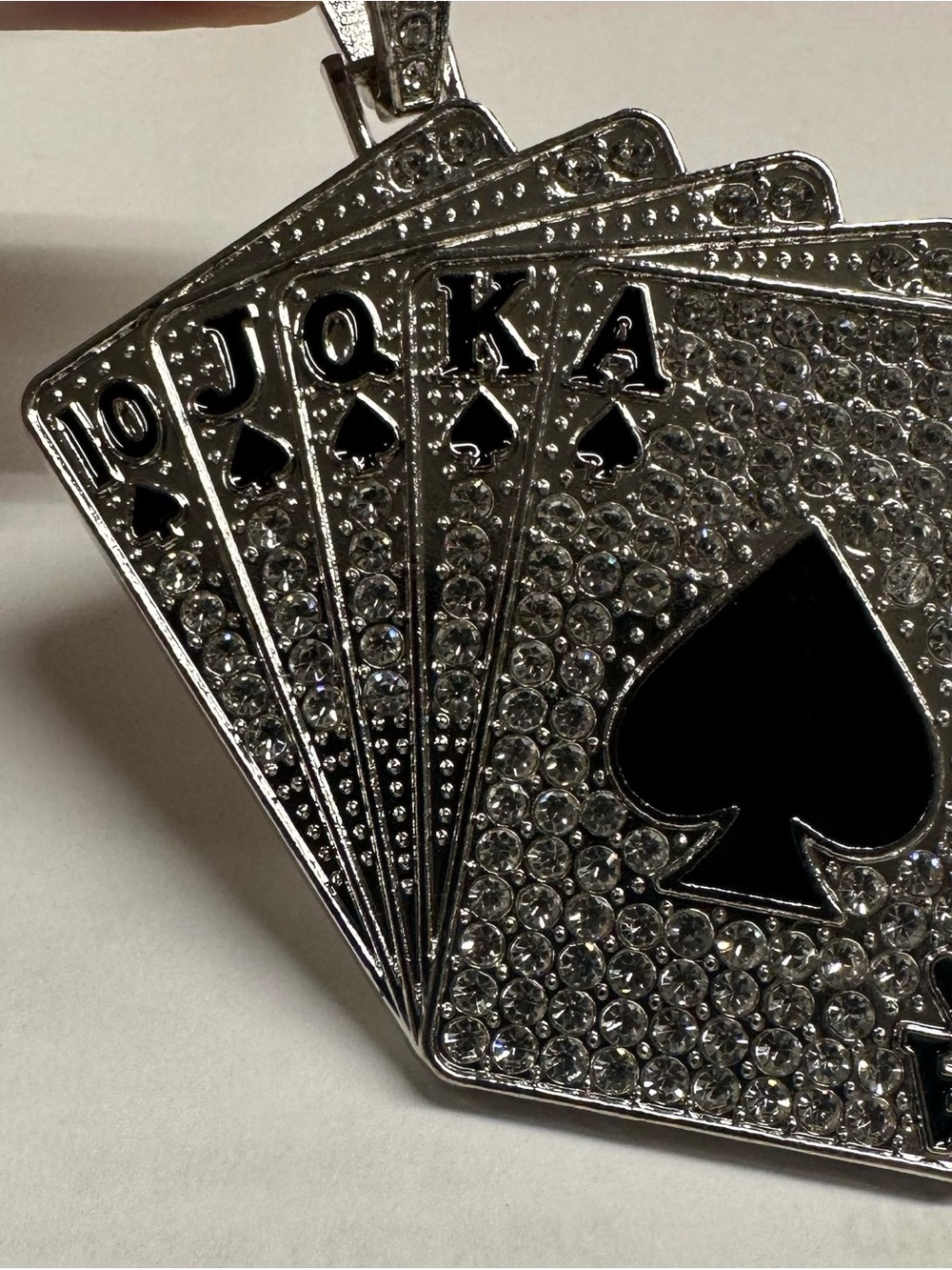 Silver Crystal Poker Cards Pendant - Men Accessories